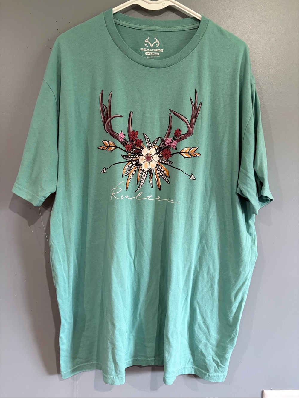 Realtree Mint Green Floral Antler Graphic Tee Shirt 2XL